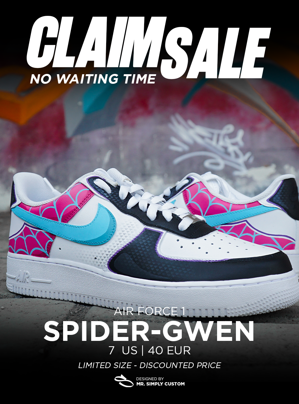 Spider-Gwen - Air Force 1 - 7 US - Ready Stock