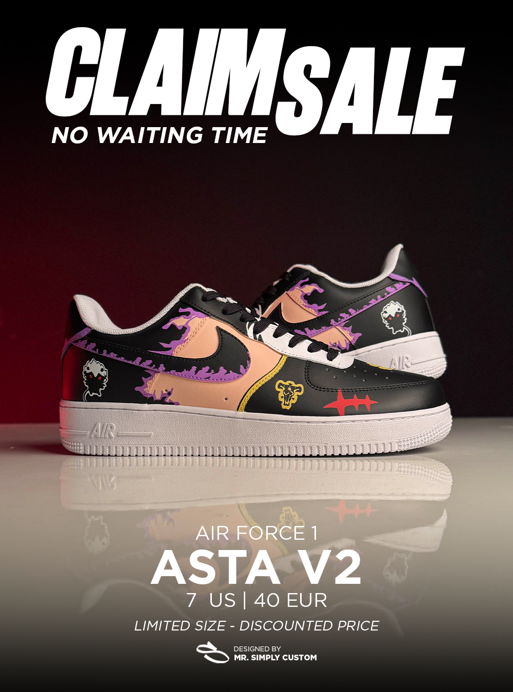 Asta V2 (Black Clover) - Air Force 1 - 7 US - Ready Stock