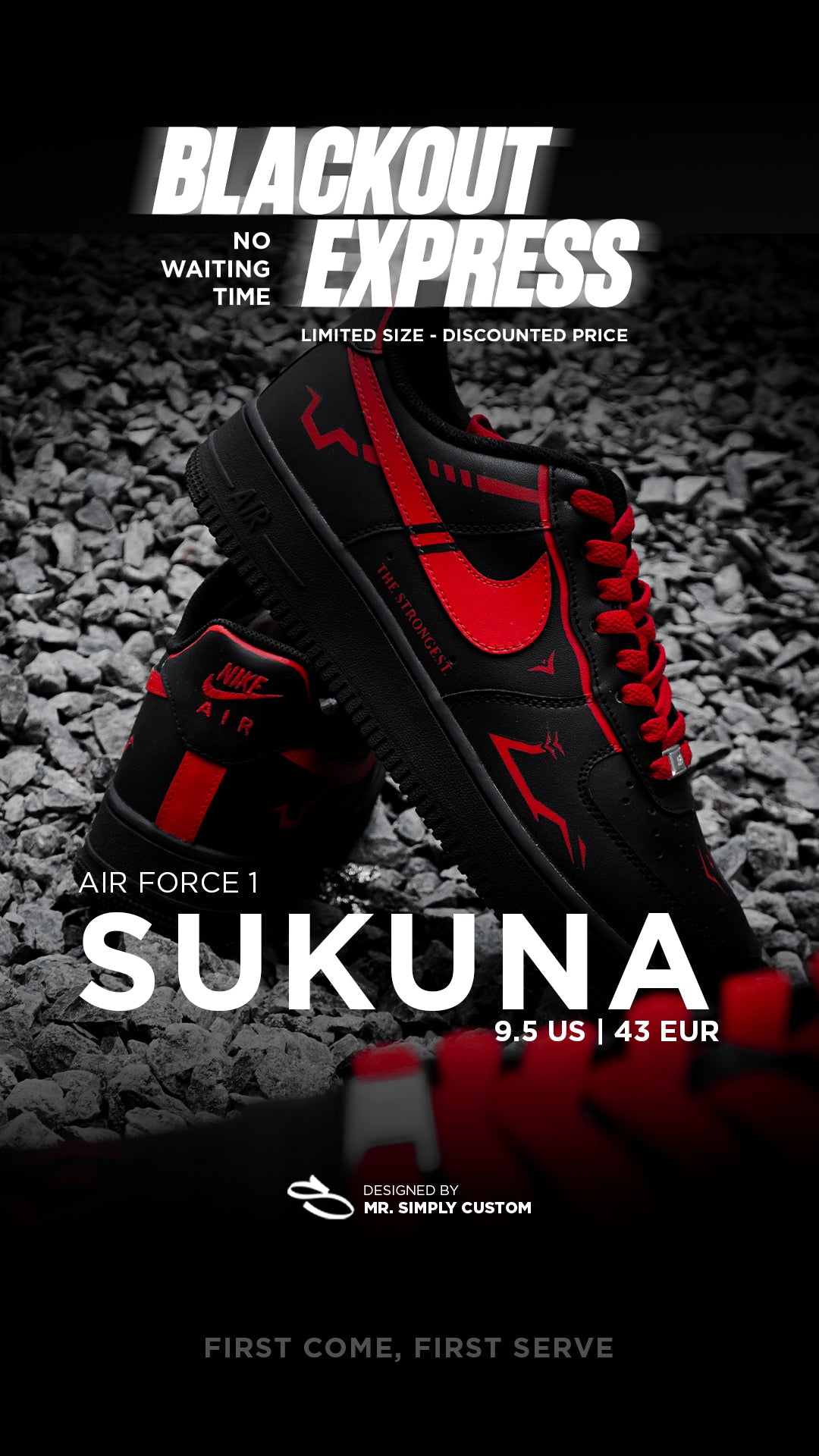 Sukuna - Air Force 1 - 9.5 US - Ready Stock