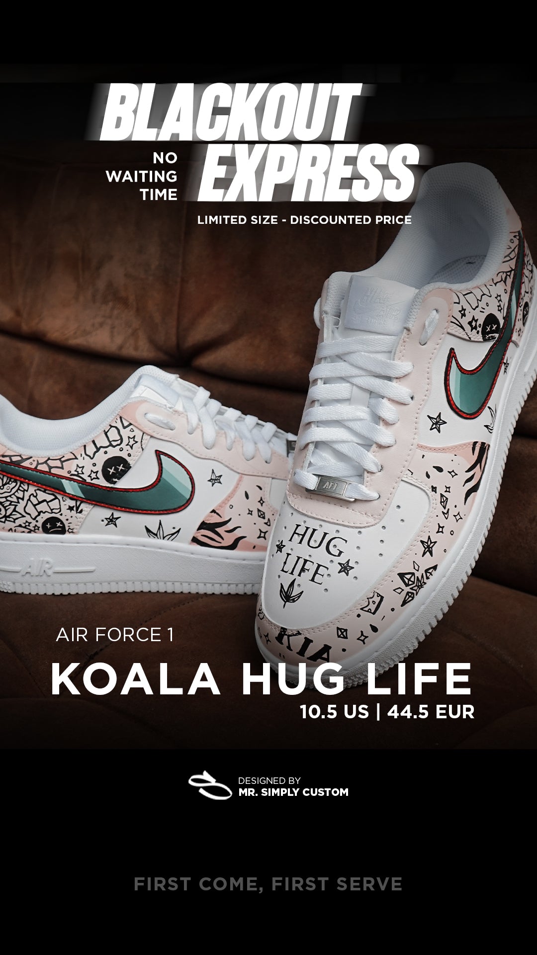 Koala Hug Life - Air Force 1 - 10.5 US - Ready Stock