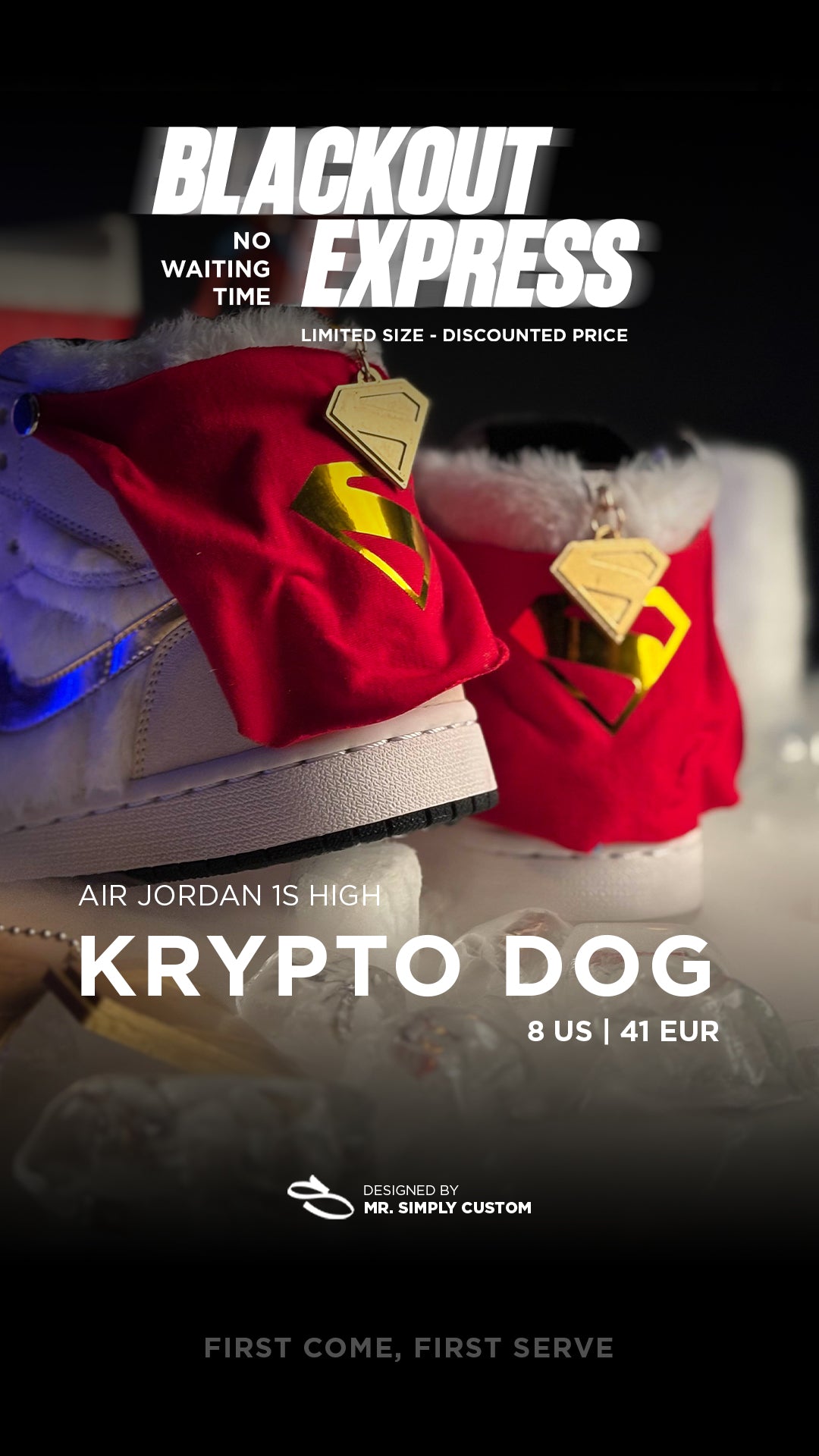 Krypto Dog - Air Jordan 1s - 8 US - Ready Stock