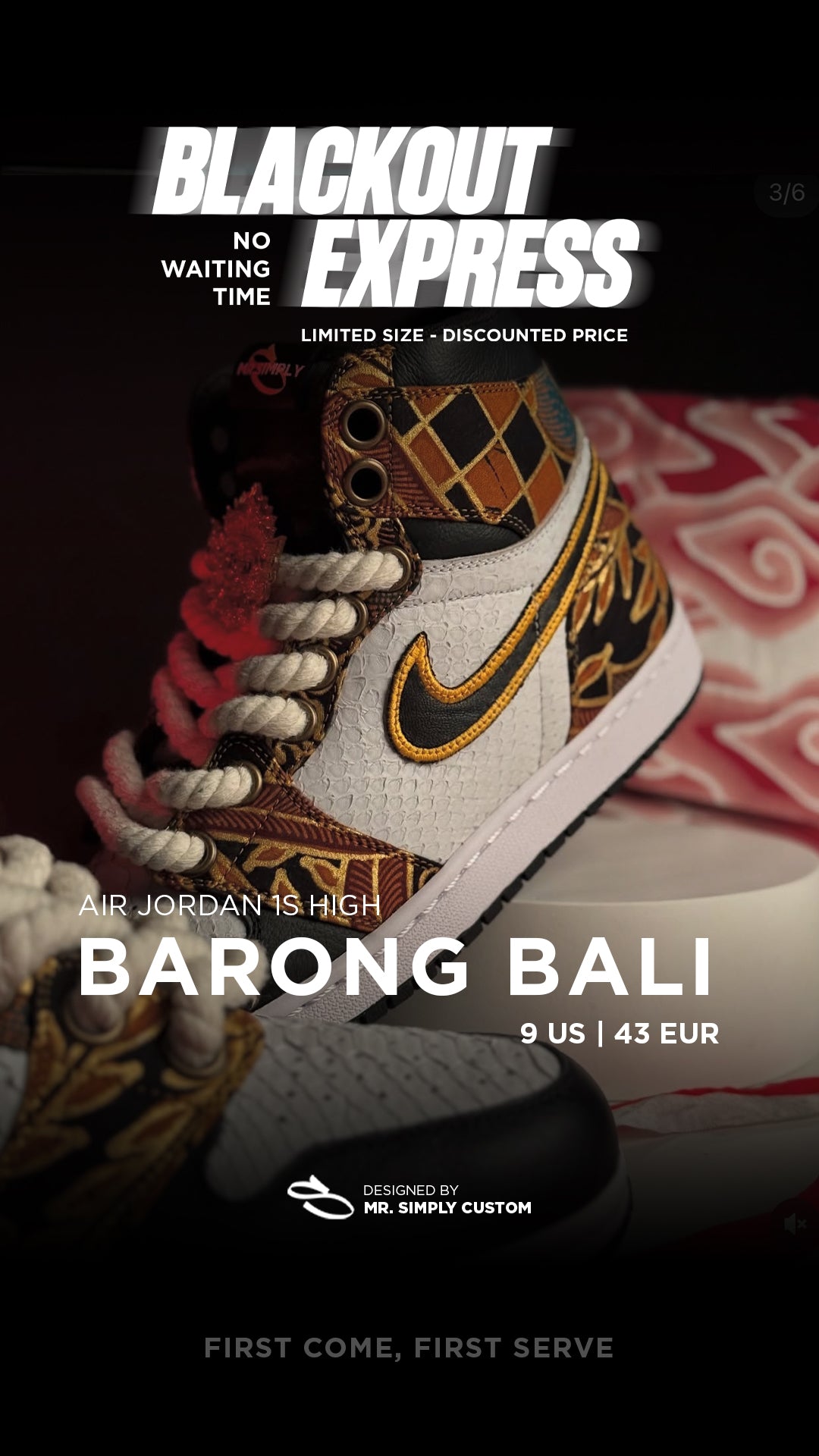 Barong Bali - Air Jordan 1s - 9 US - Ready Stock